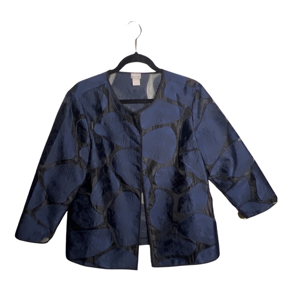 Chico’s Travelers Giraffe-Print Organza Jacquard Jacket Wrinkle Free Size 2 L/12
